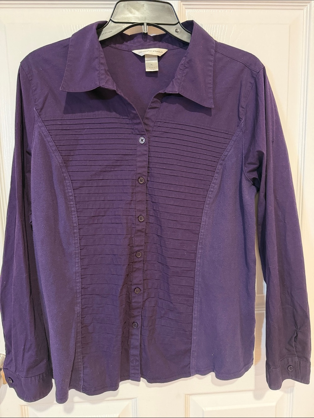 Christopher & Banks Women’s Purple Pintuck Button-Down Shirt Size XL